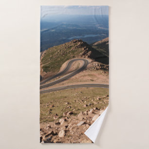 AERIAL PHOTOGRAPHY OF WINDING ROAD BATH TOWEL