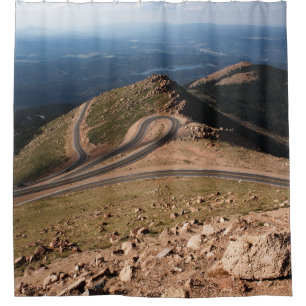 AERIAL PHOTOGRAPHY OF WINDING ROAD SHOWER CURTAIN