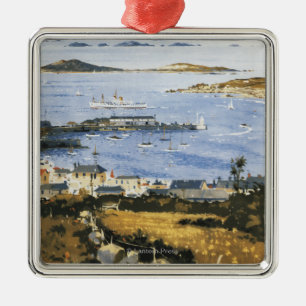 Aerial Scene of Town and Dock Railway Poster Metal Ornament