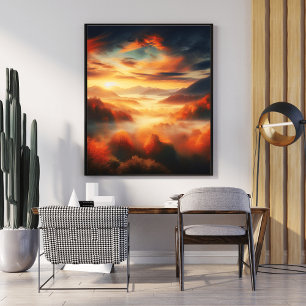 Aerial ungle Landscape Red Trees & Black Cloud Sea Poster
