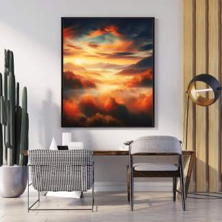 Aerial ungle Landscape Red Trees & Black Cloud Sea Poster