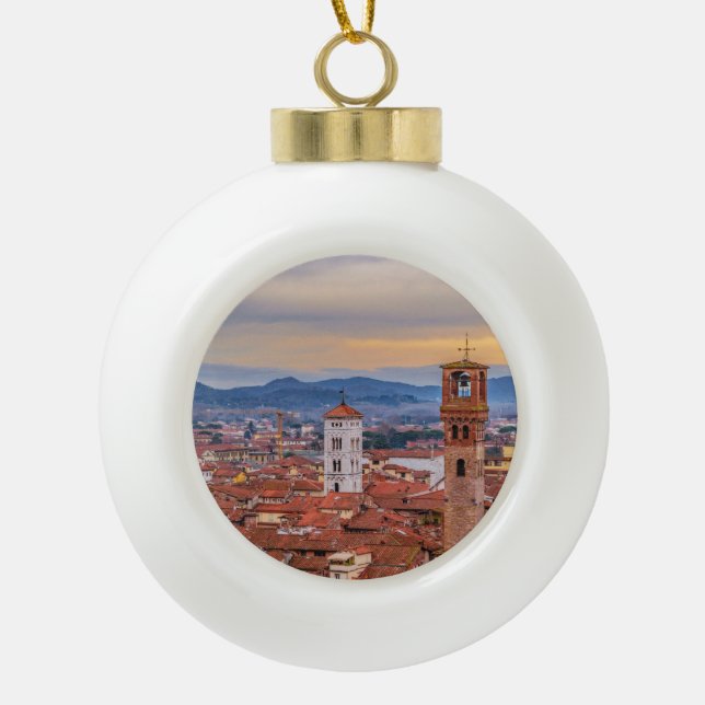 Aerial View Historic Centre of Lucca, Italy Ceramic Ball Christmas Ornament (Front)
