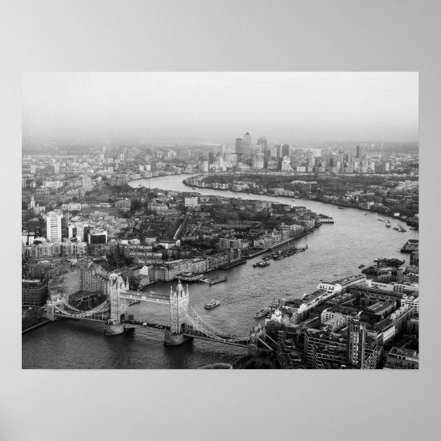 Aerial View London with Tower Bridge River Thames Poster (Front)