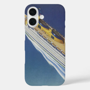 Aerial View of a Vintage Cruise Ship in the Ocean iPhone 16 Case