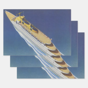Aerial View of a Vintage Cruise Ship in the Ocean Wrapping Paper Sheet