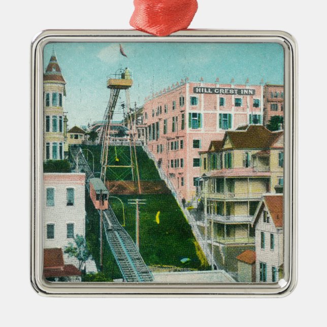 Aerial View of Angels Flight Trolley Metal Ornament (Front)