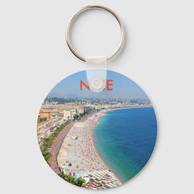 Aerial view of beach in Nice, France Key Ring (Front)
