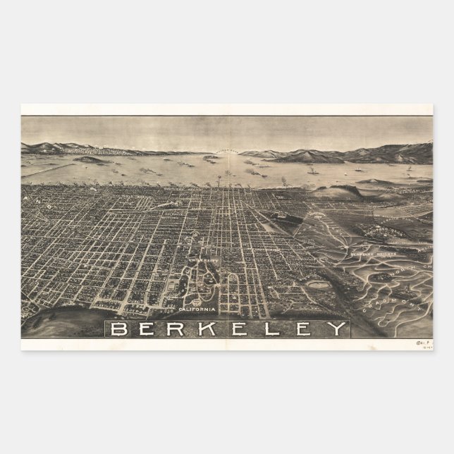Aerial View of Berkeley, California (1909) Rectangular Sticker (Front)