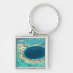 Aerial view of Blue Hole, sailboat anchored Key Ring
