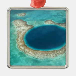 Aerial view of Blue Hole, sailboat anchored Metal Ornament