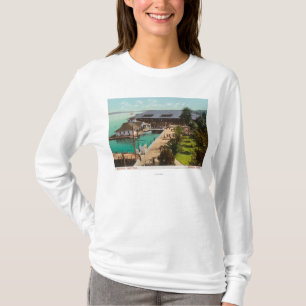 Aerial View of Boat House, Lake, Leshi Park T-Shirt