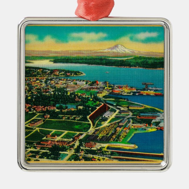 Aerial view of Bremerton and Bremerton Navy Yard Metal Tree Decoration (Front)