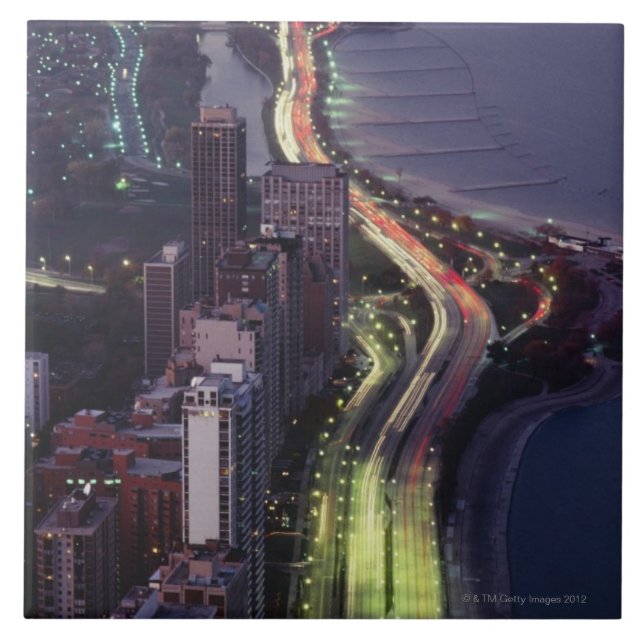 Aerial view of buildings along a highway in a ceramic tile (Front)