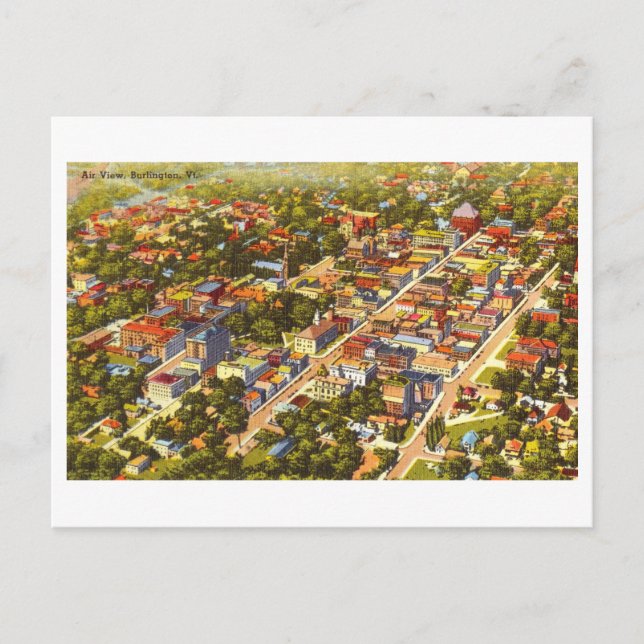 Aerial View of Burlington, Vermont Vintage Travel Postcard (Front)
