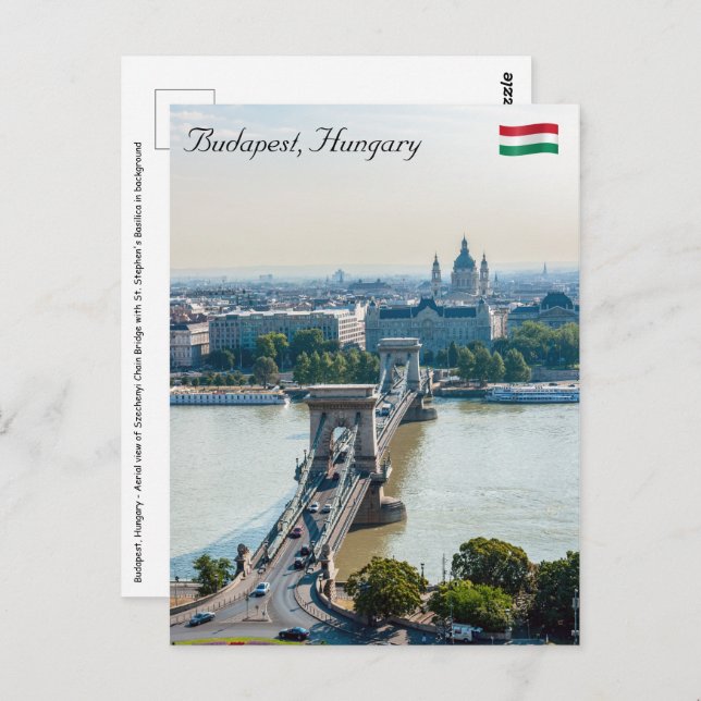 Aerial view of Chain Bridge - Budapest, Hungary Postcard (Front/Back)