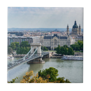 Aerial view of Chain Bridge in Budapest, Hungary Ceramic Tile