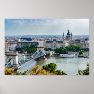 Aerial view of Chain Bridge in Budapest, Hungary Poster