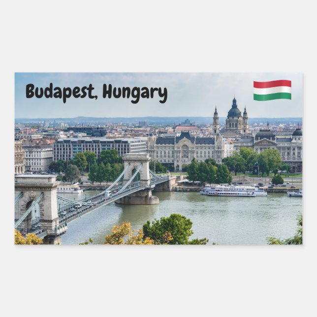 Aerial view of Chain Bridge in Budapest, Hungary Rectangular Sticker (Front)
