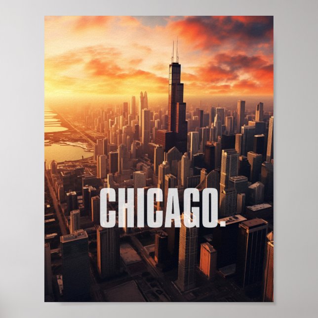 Aerial View Of Chicago city Illinois USA Poster (Front)