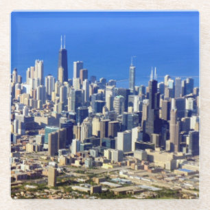 Aerial view of Chicago Downtown with Lake Glass Coaster