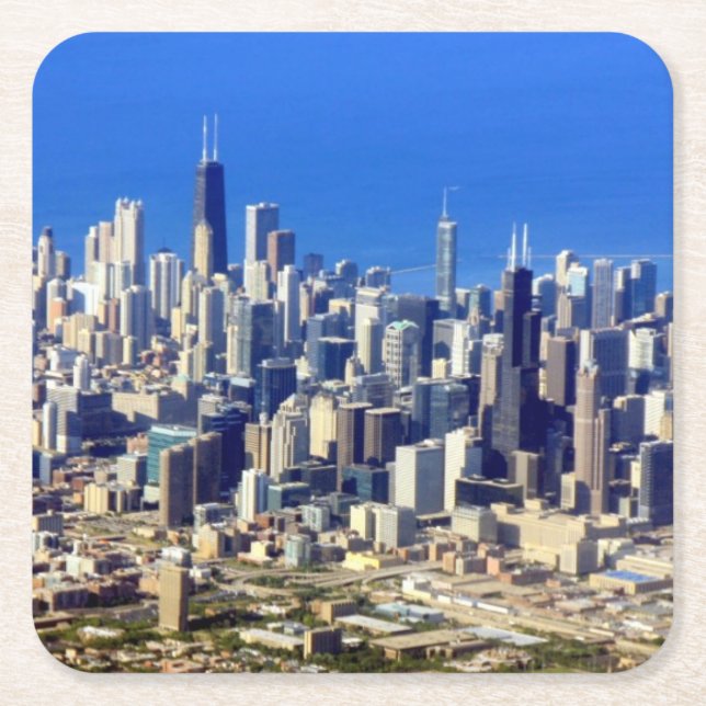 Aerial view of Chicago Downtown with Lake Square Paper Coaster (Front)