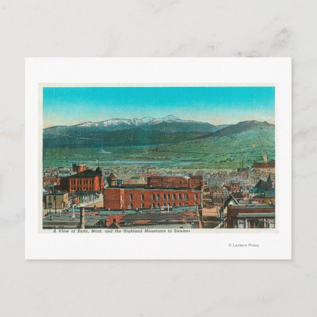 Aerial View of City and Highland Mountain Postcard (Front)