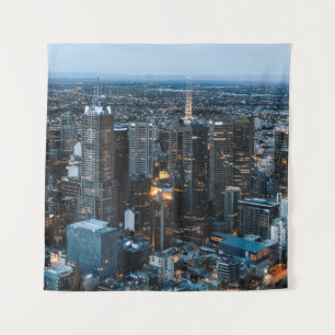 AERIAL VIEW OF CITY BUILDINGS DURING NIGHT TIME TAPESTRY