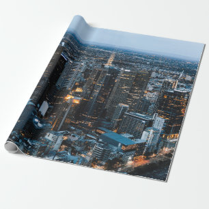 AERIAL VIEW OF CITY BUILDINGS DURING NIGHT TIME WRAPPING PAPER