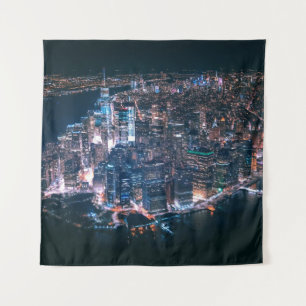 AERIAL VIEW OF CITY BUILDINGS DURING NIGHTTIME TAPESTRY