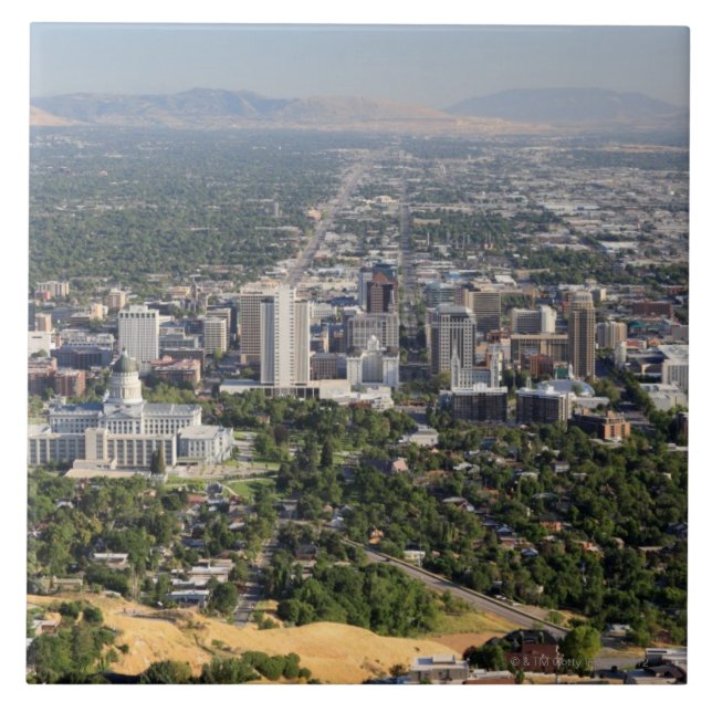 Aerial view of downtown Salt Lake City, Utah Tile (Front)