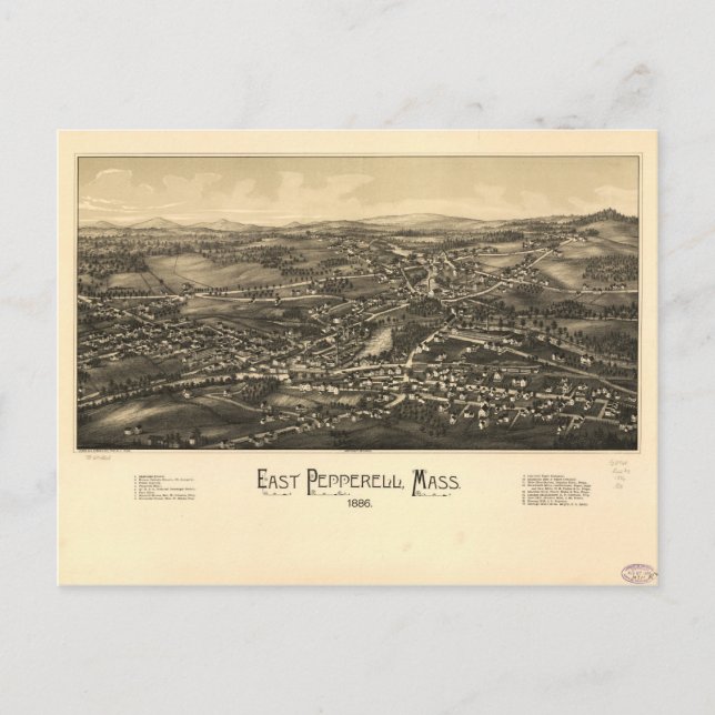 Aerial View of East Pepperell Massachusetts (1886) Postcard (Front)