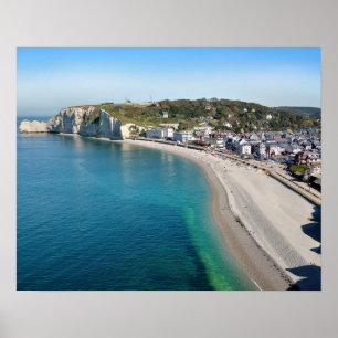 Aerial view of Etretat with its beach and village Poster