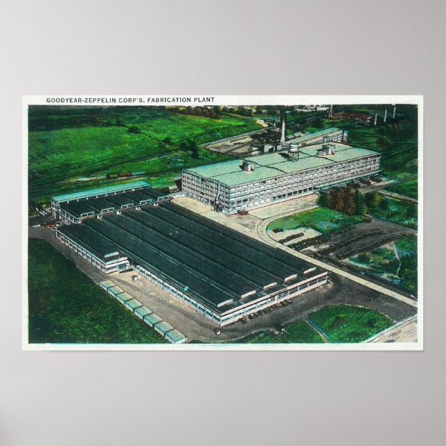 Aerial View of Goodyear-Zeppelin Fabrication Poster (Front)