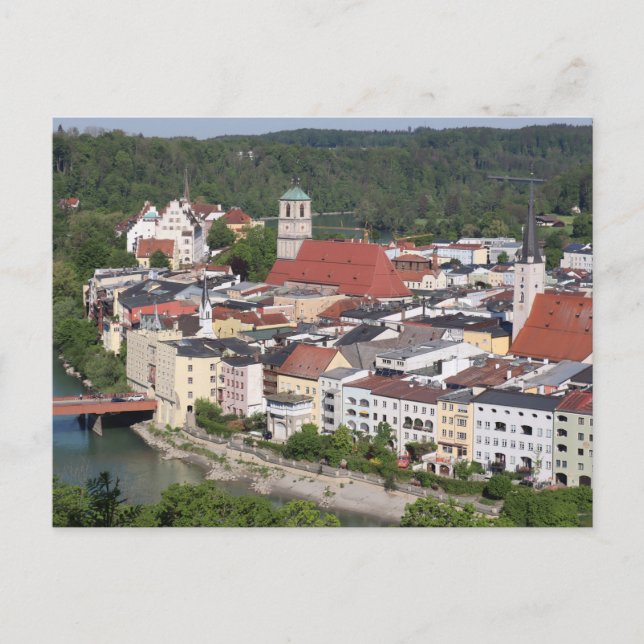 Aerial View of Historic Wasserburg am Inn Postcard (Front)