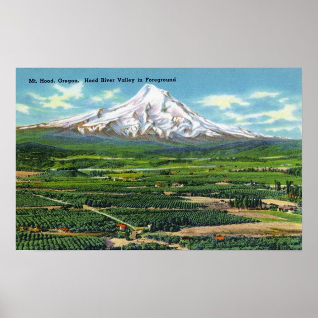 Aerial View of Hood River Valley and Mountain Poster (Front)
