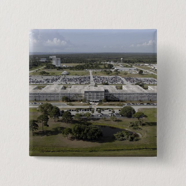 Aerial view of Kennedy Space Centre 15 Cm Square Badge (Front)