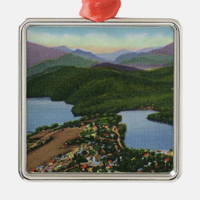 Aerial View of Lakes Placid and Mirror Metal Tree Decoration (Front)