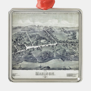 Aerial View of Madison, Connecticut (1881) Metal Ornament