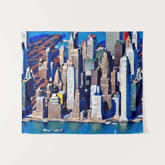Aerial View of Manhattan Pattern Tapestry (Front (Horizontal))