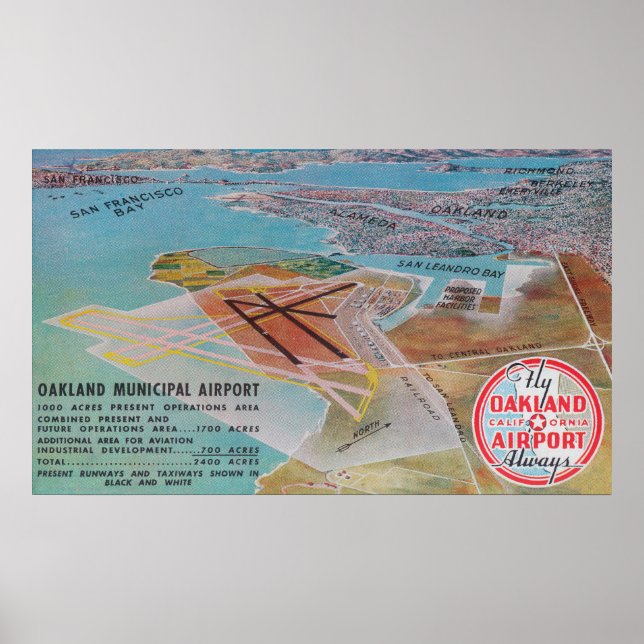Aerial View of Municipal Airport and SF Bay Poster (Front)