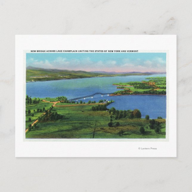 Aerial View of New Bridge Connecting NY and VT Postcard (Front)