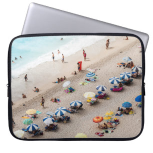 AERIAL VIEW OF PARASOLS AND PEOPLE NEAR BEACH LAPTOP SLEEVE