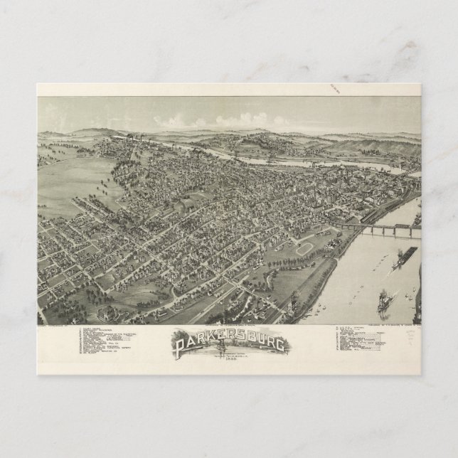 Aerial View of Parkersburg, West Virginia (1899) Postcard (Front)