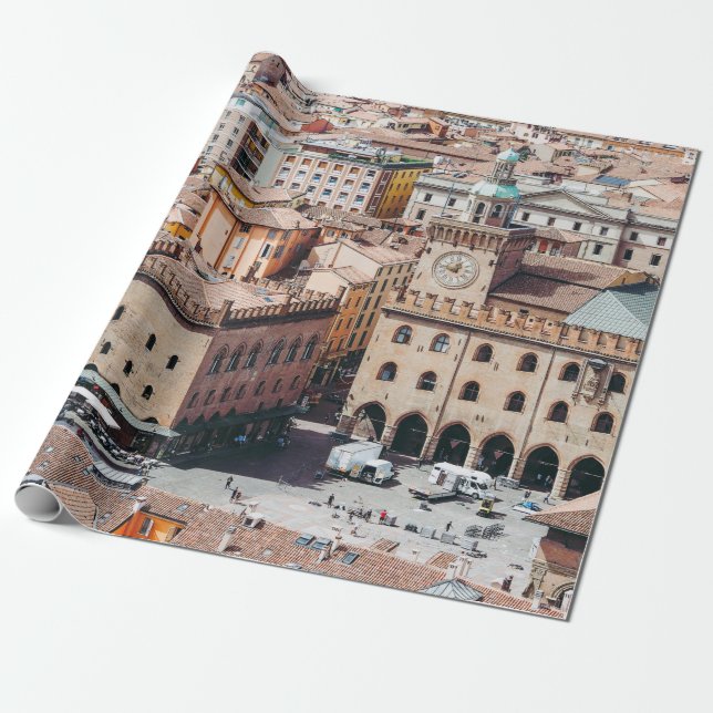 Aerial view of Piazza Maggiore square and San Petr Wrapping Paper (Unrolled)