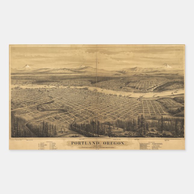Aerial View of Portland, Oregon (1879) Rectangular Sticker (Front)