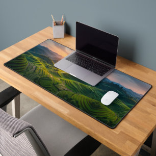 Aerial View of Rice Terraces at Sunrise Desk Mat