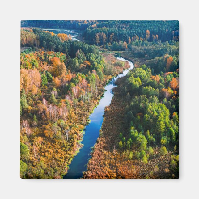Aerial View of River and Colourful Forest in Autum Magnet (Front)