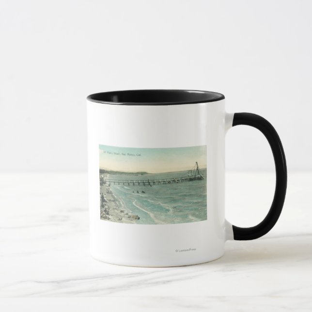 Aerial View of San Mateo Beach and Pier Mug (Right)