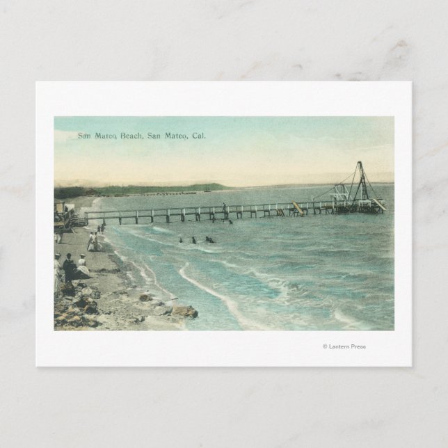 Aerial View of San Mateo Beach and Pier Postcard (Front)