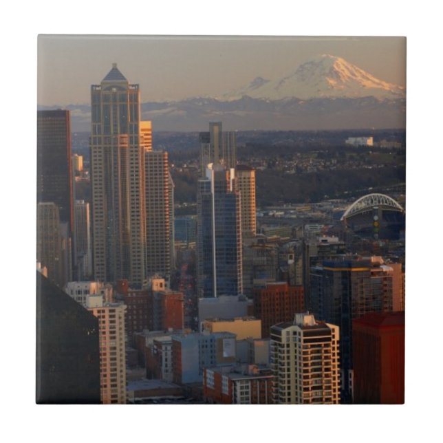 Aerial view of Seattle city skyline 2 Tile (Front)